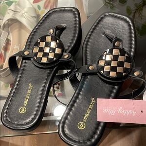 Ashley Blue Black and Gold Checkered Sandals